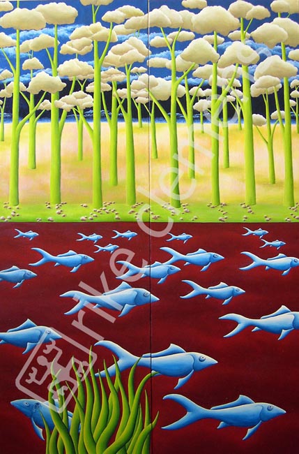 my way on the highway, oil on canvas 2006-7, 2x (40x123cm)