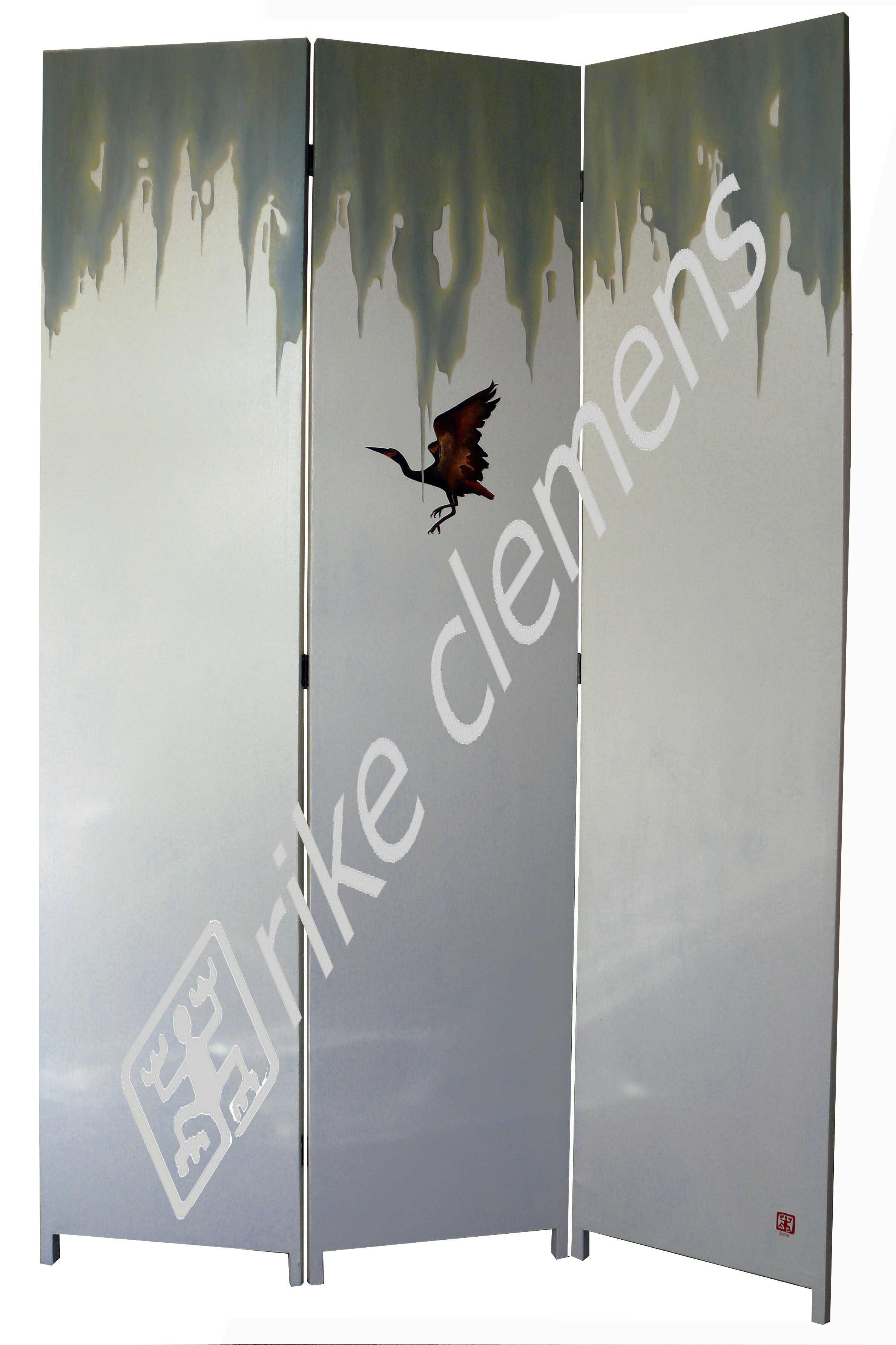 open sky, oil on canvas screen 2009 3x(40x180)